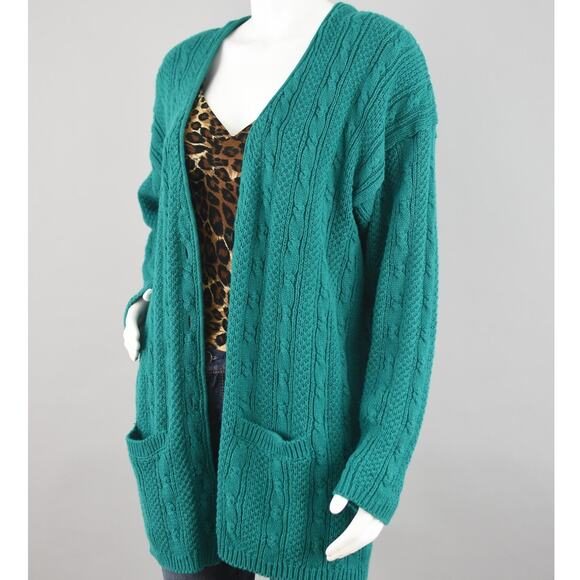 Karen Scott Vintage 80s Green Chunky Knit Long Length Cardigan Women's Large - Picture 6 of 10